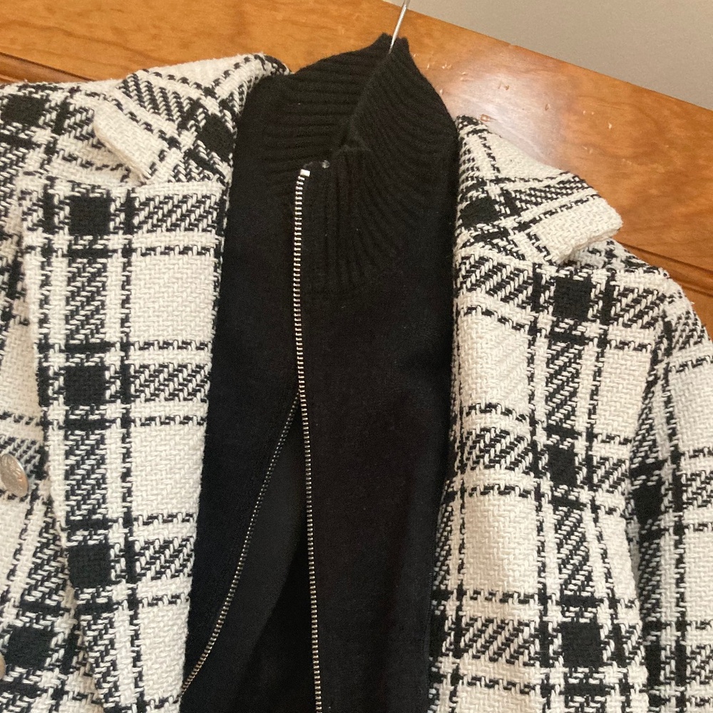 Central Park West Plaid Black & White Jacket with Removable Vest Small - Picture 3 of 13